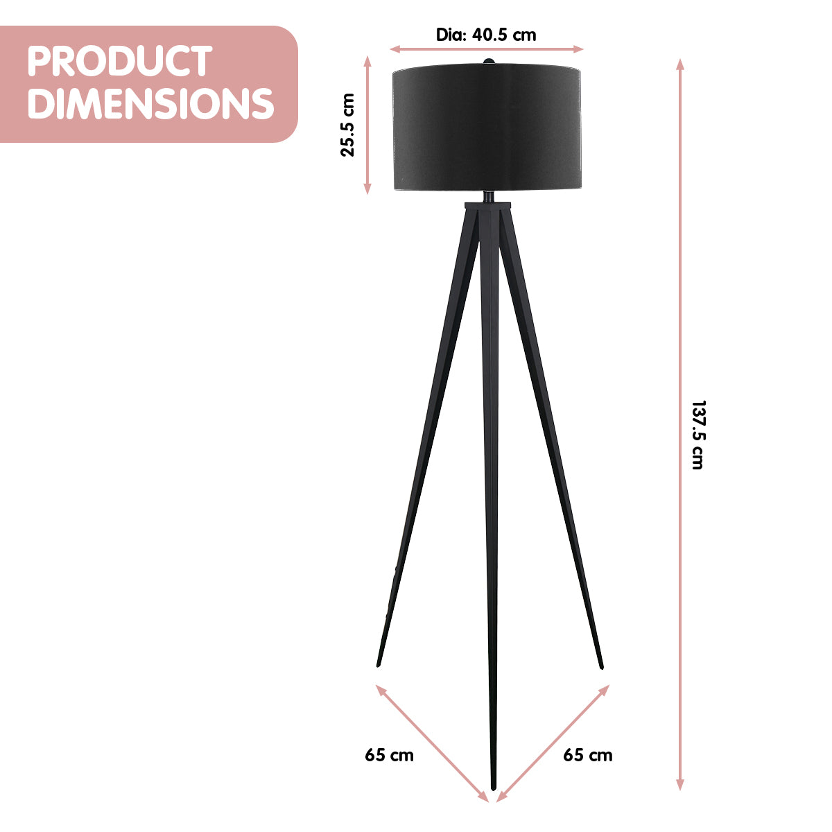 Sarantino Minimalist Modern Tripod Floor Lamp Black-Home &amp; Garden &gt; Lighting-PEROZ Accessories