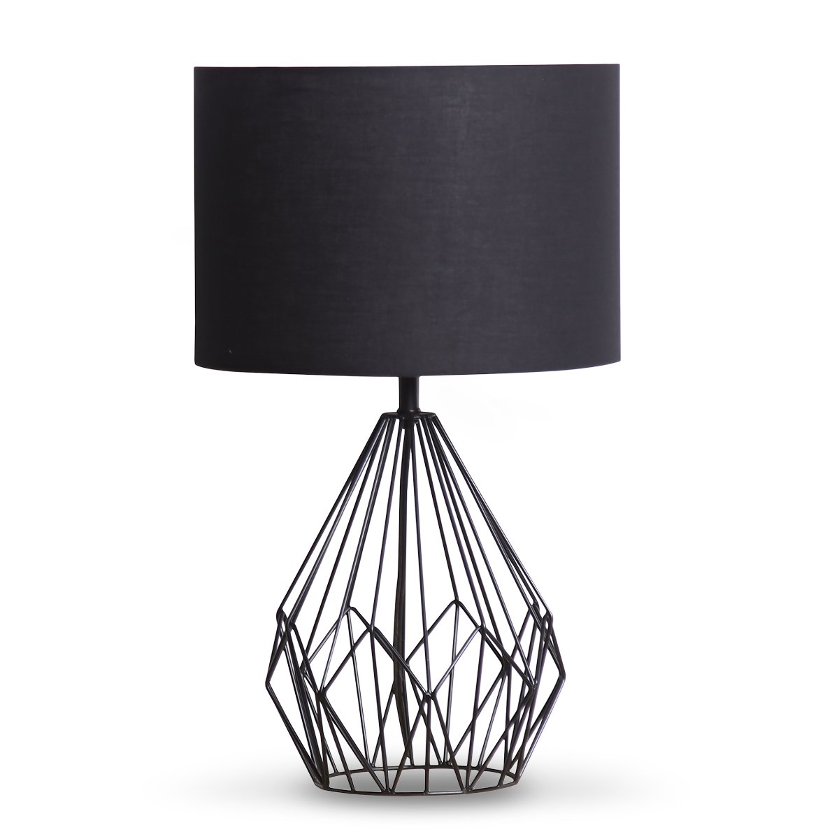 Sarantino Metal Wire Table Lamp in Black Finish With Black Drum Shade-Home &amp; Garden &gt; Lighting-PEROZ Accessories