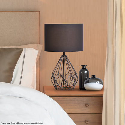 Sarantino Metal Wire Table Lamp in Black Finish With Black Drum Shade-Home &amp; Garden &gt; Lighting-PEROZ Accessories