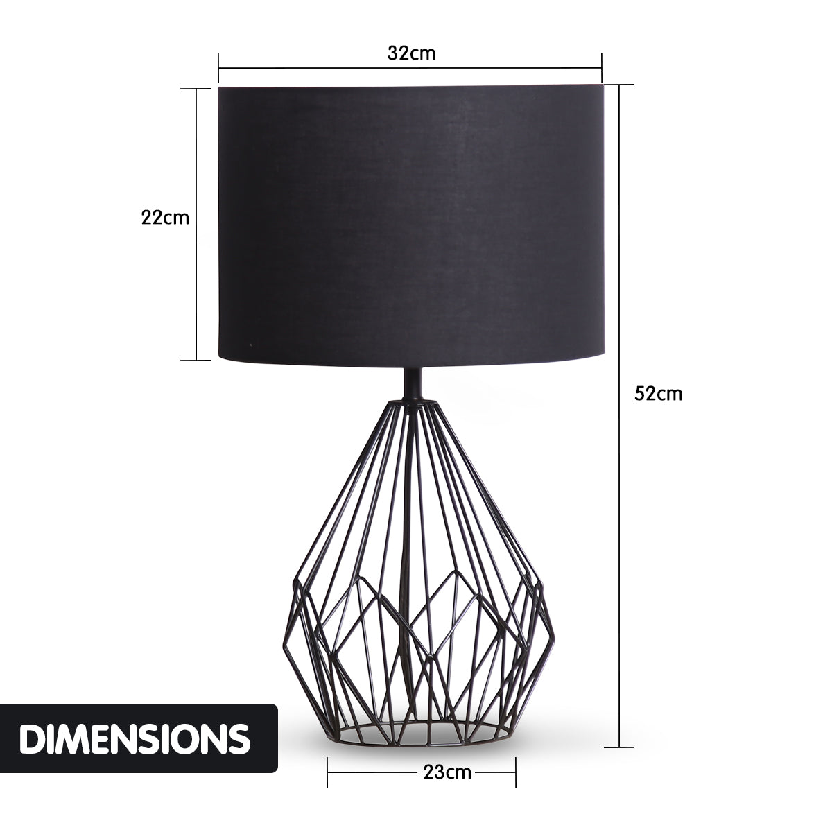 Sarantino Metal Wire Table Lamp in Black Finish With Black Drum Shade-Home &amp; Garden &gt; Lighting-PEROZ Accessories