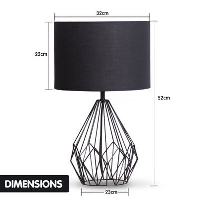 Sarantino Metal Wire Table Lamp in Black Finish With Black Drum Shade-Home &amp; Garden &gt; Lighting-PEROZ Accessories