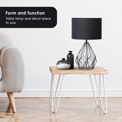 Sarantino Metal Wire Table Lamp in Black Finish With Black Drum Shade-Home &amp; Garden &gt; Lighting-PEROZ Accessories