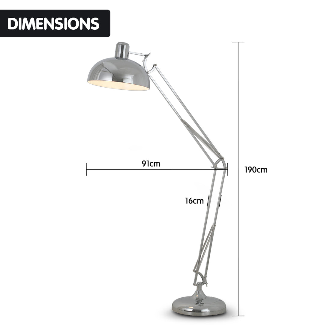 Sarantino Metal Architect Floor Lamp Shade Adjustable Height - Chrome-Home &amp; Garden &gt; Lighting-PEROZ Accessories