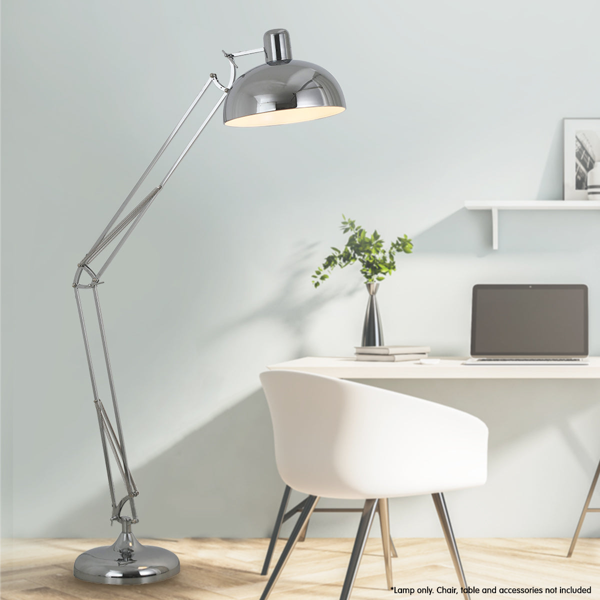 Sarantino Metal Architect Floor Lamp Shade Adjustable Height - Chrome-Home &amp; Garden &gt; Lighting-PEROZ Accessories