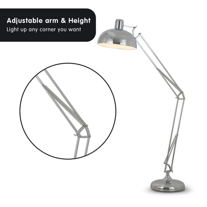 Sarantino Metal Architect Floor Lamp Shade Adjustable Height - Chrome-Home &amp; Garden &gt; Lighting-PEROZ Accessories