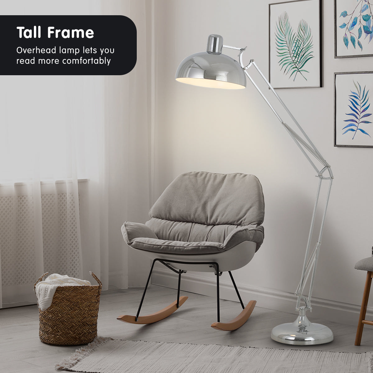 Sarantino Metal Architect Floor Lamp Shade Adjustable Height - Chrome-Home &amp; Garden &gt; Lighting-PEROZ Accessories