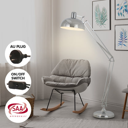 Sarantino Metal Architect Floor Lamp Shade Adjustable Height - Chrome-Home &amp; Garden &gt; Lighting-PEROZ Accessories