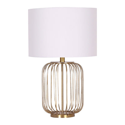 Sarantino Rose Gold Table Lamp with Linen Drum Shade-Home &amp; Garden &gt; Lighting-PEROZ Accessories