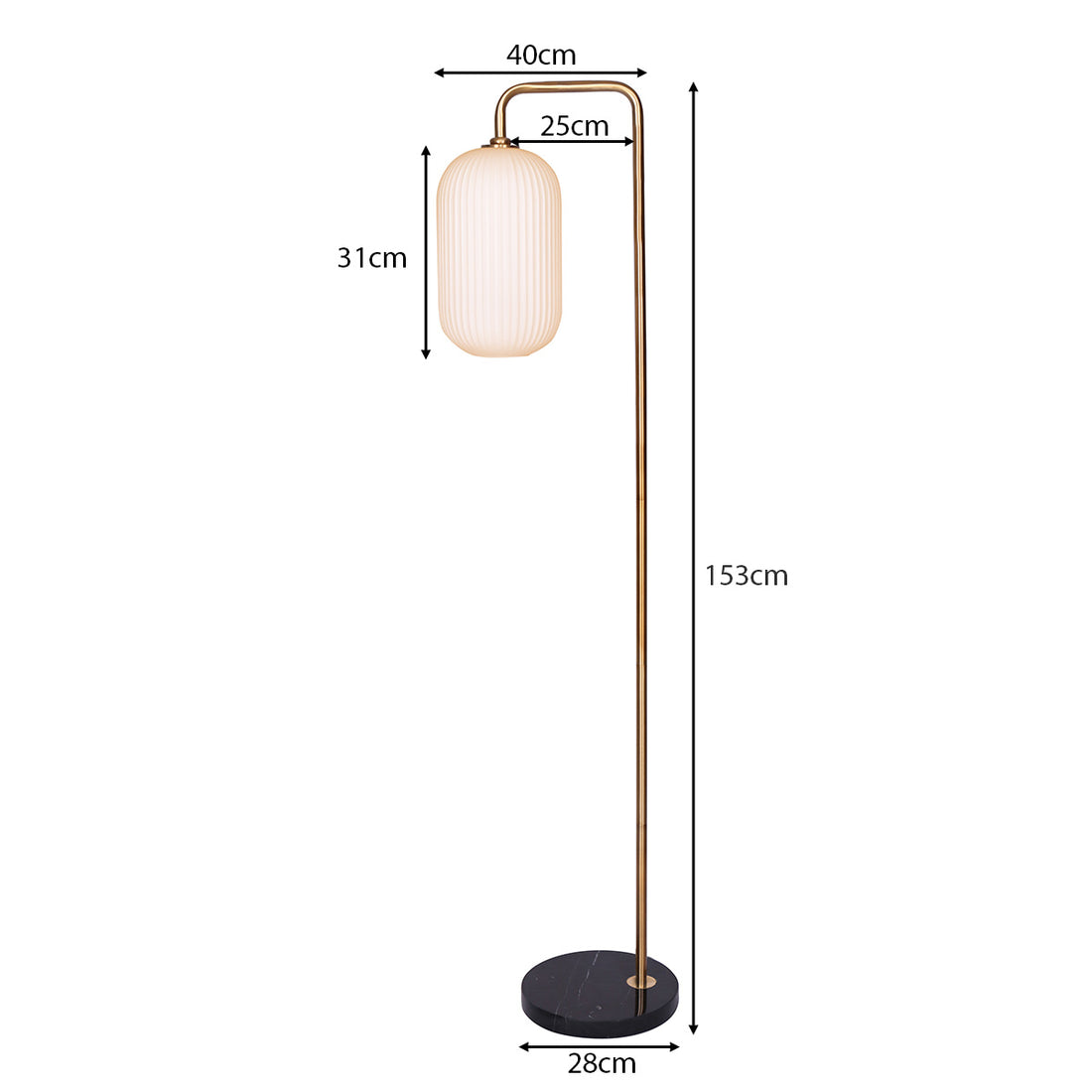 Sarantino Metal Floor Lamp With Opal Glass Shade-Home &amp; Garden &gt; Lighting-PEROZ Accessories
