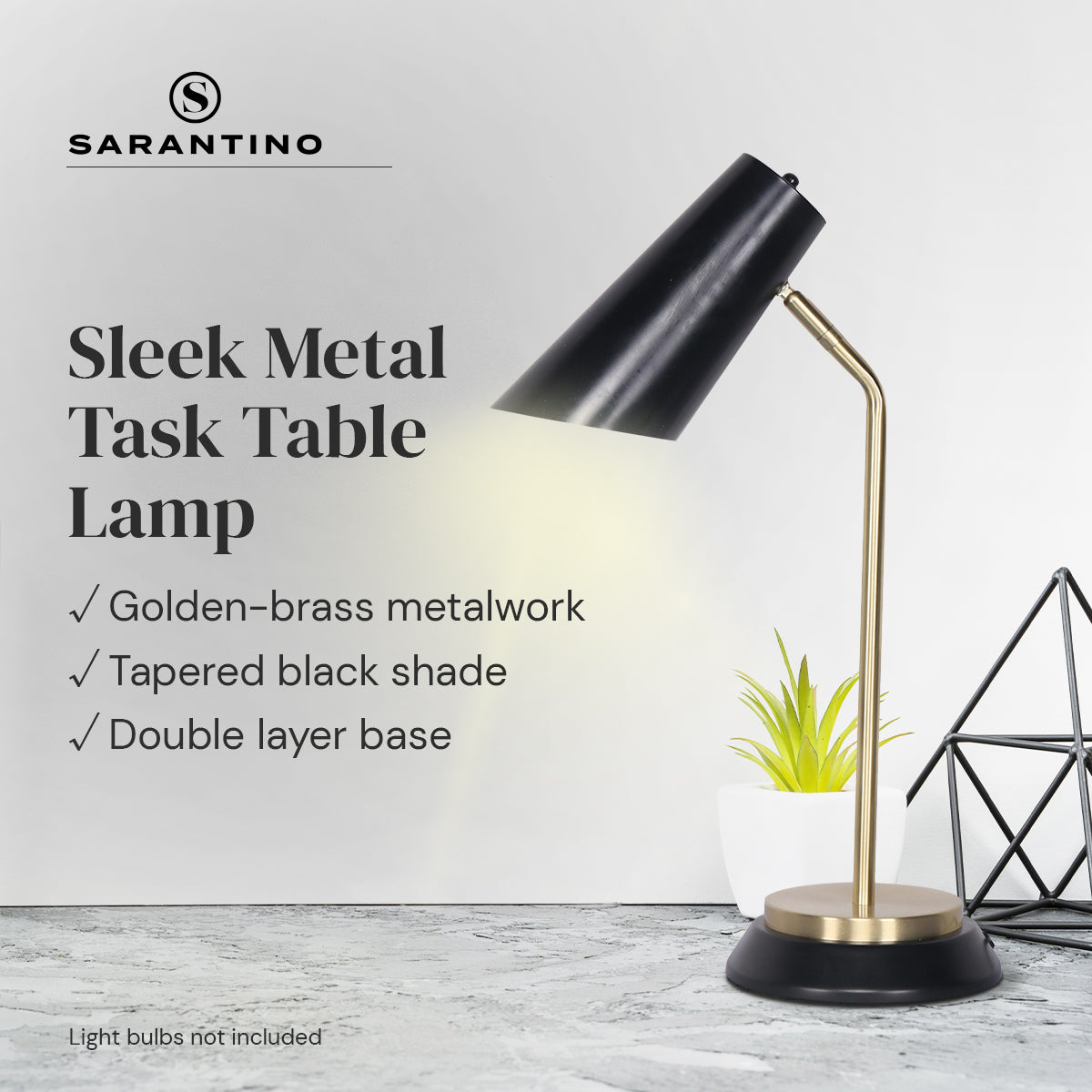 Sarantino Electric Reading Light Table Lamp Brass Finish - Black-Home &amp; Garden &gt; Lighting-PEROZ Accessories