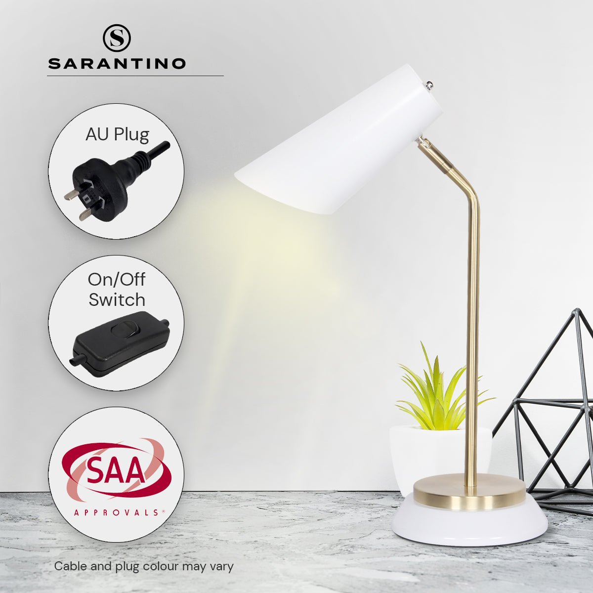 Sarantino Electric Reading Light Table Lamp Brass Finish - White-Home &amp; Garden &gt; Lighting-PEROZ Accessories