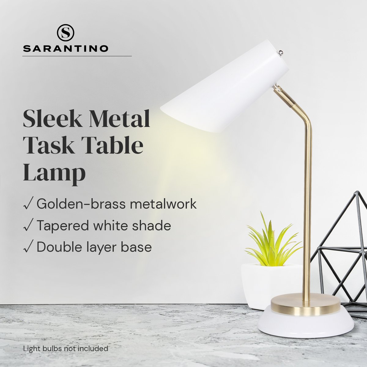 Sarantino Electric Reading Light Table Lamp Brass Finish - White-Home &amp; Garden &gt; Lighting-PEROZ Accessories