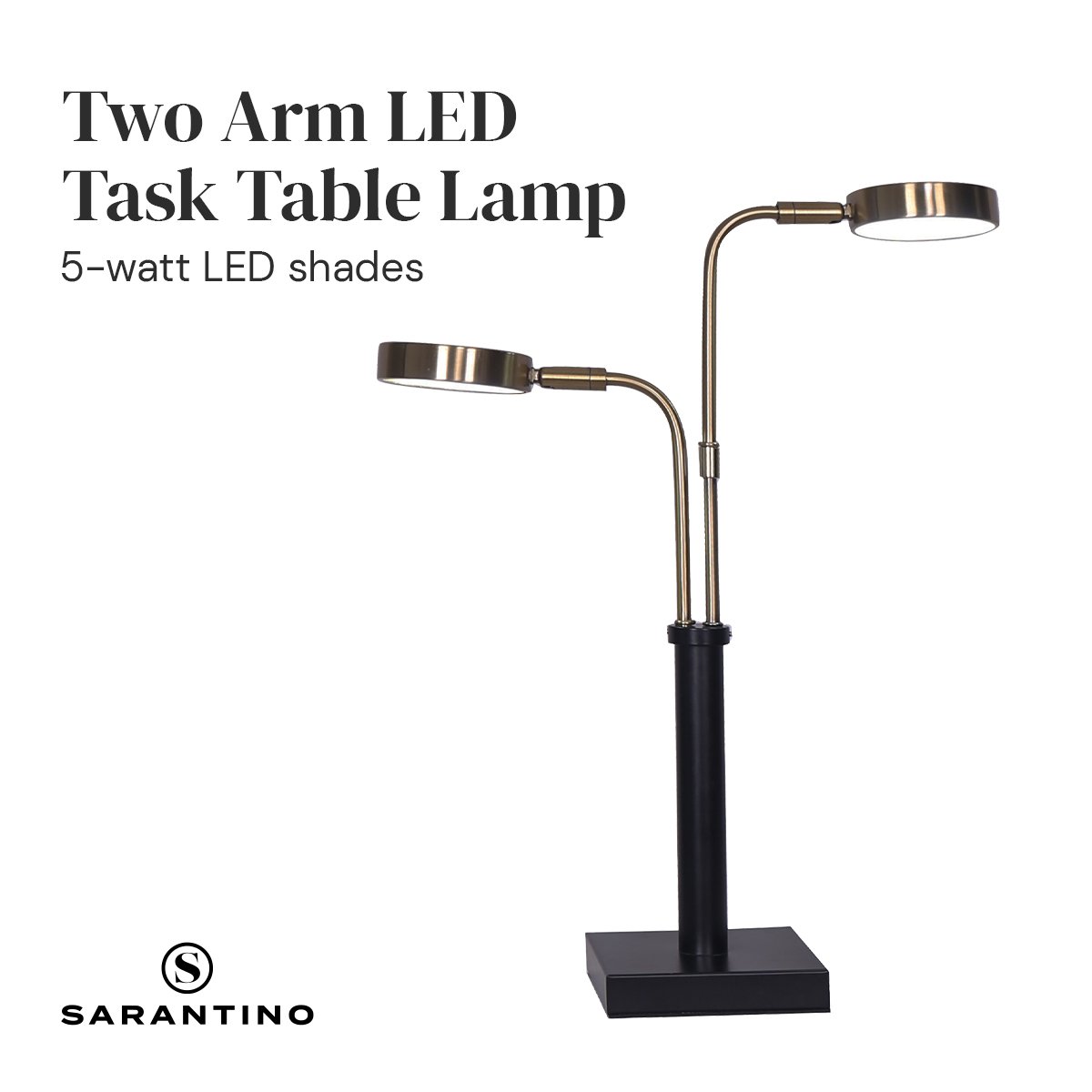 Sarantino LED Metal Table Lamp with 2 Lights Brushed Gold Black Finish-Home &amp; Garden &gt; Lighting-PEROZ Accessories