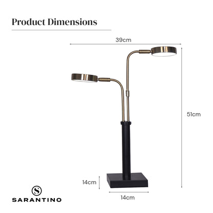 Sarantino LED Metal Table Lamp with 2 Lights Brushed Gold Black Finish-Home &amp; Garden &gt; Lighting-PEROZ Accessories