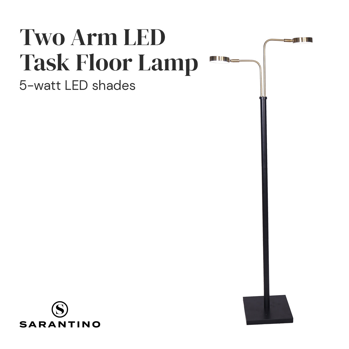 Sarantino LED Metal Floor Lamp with 2 Lights in Brushed Gold and Black Finish-Home &amp; Garden &gt; Lighting-PEROZ Accessories