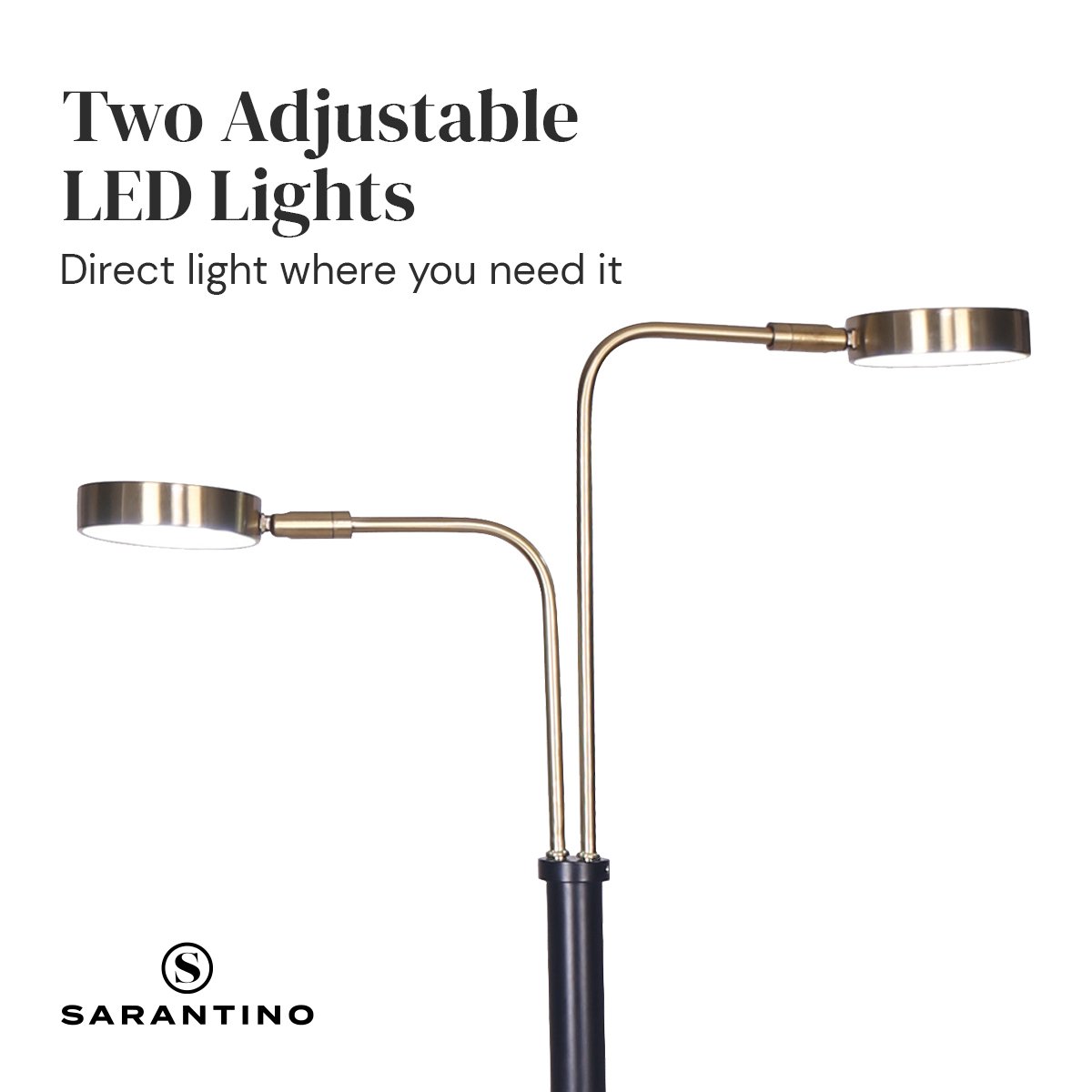 Sarantino LED Metal Floor Lamp with 2 Lights in Brushed Gold and Black Finish-Home &amp; Garden &gt; Lighting-PEROZ Accessories