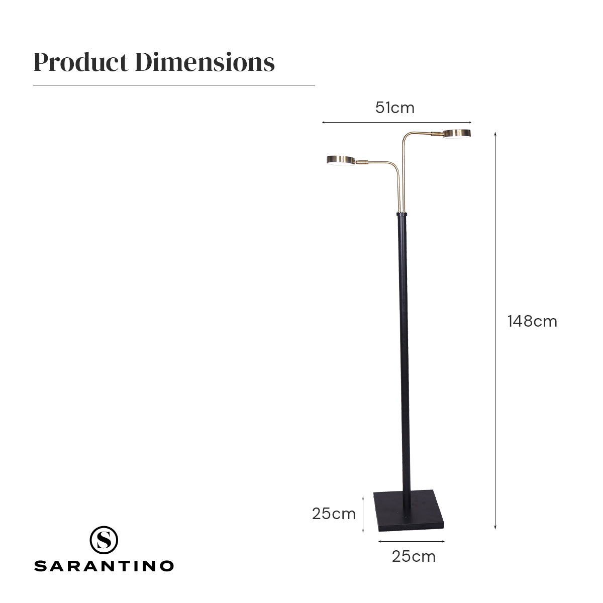 Sarantino LED Metal Floor Lamp with 2 Lights in Brushed Gold and Black Finish-Home &amp; Garden &gt; Lighting-PEROZ Accessories