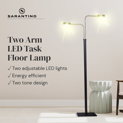 Sarantino LED Metal Floor Lamp with 2 Lights in Brushed Gold and Black Finish-Home &amp; Garden &gt; Lighting-PEROZ Accessories