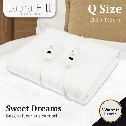 Laura Hill Electric Blanket Queen Size Fitted Underlay Winter Throw - White-Electric Throw Blanket-PEROZ Accessories