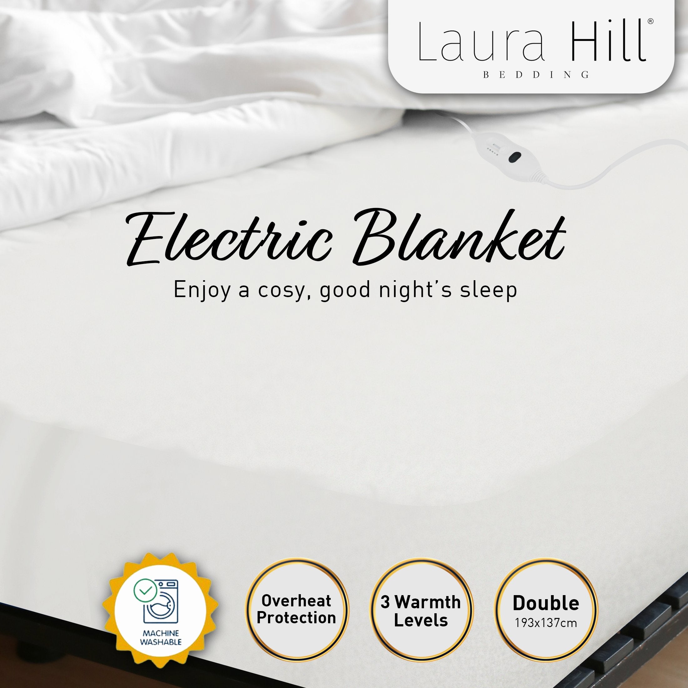 Laura Hill Heated Electric Blanket Double Size Fitted Polyester Underlay Winter Throw - White-Electric Throw Blanket-PEROZ Accessories
