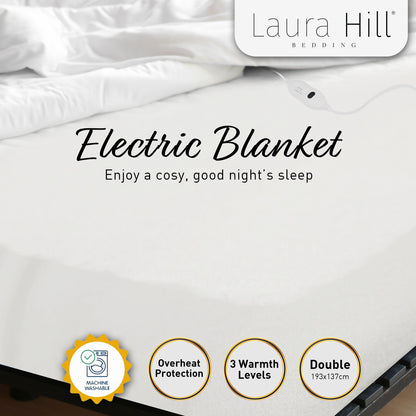 Laura Hill Heated Electric Blanket Double Size Fitted Polyester Underlay Winter Throw - White-Electric Throw Blanket-PEROZ Accessories