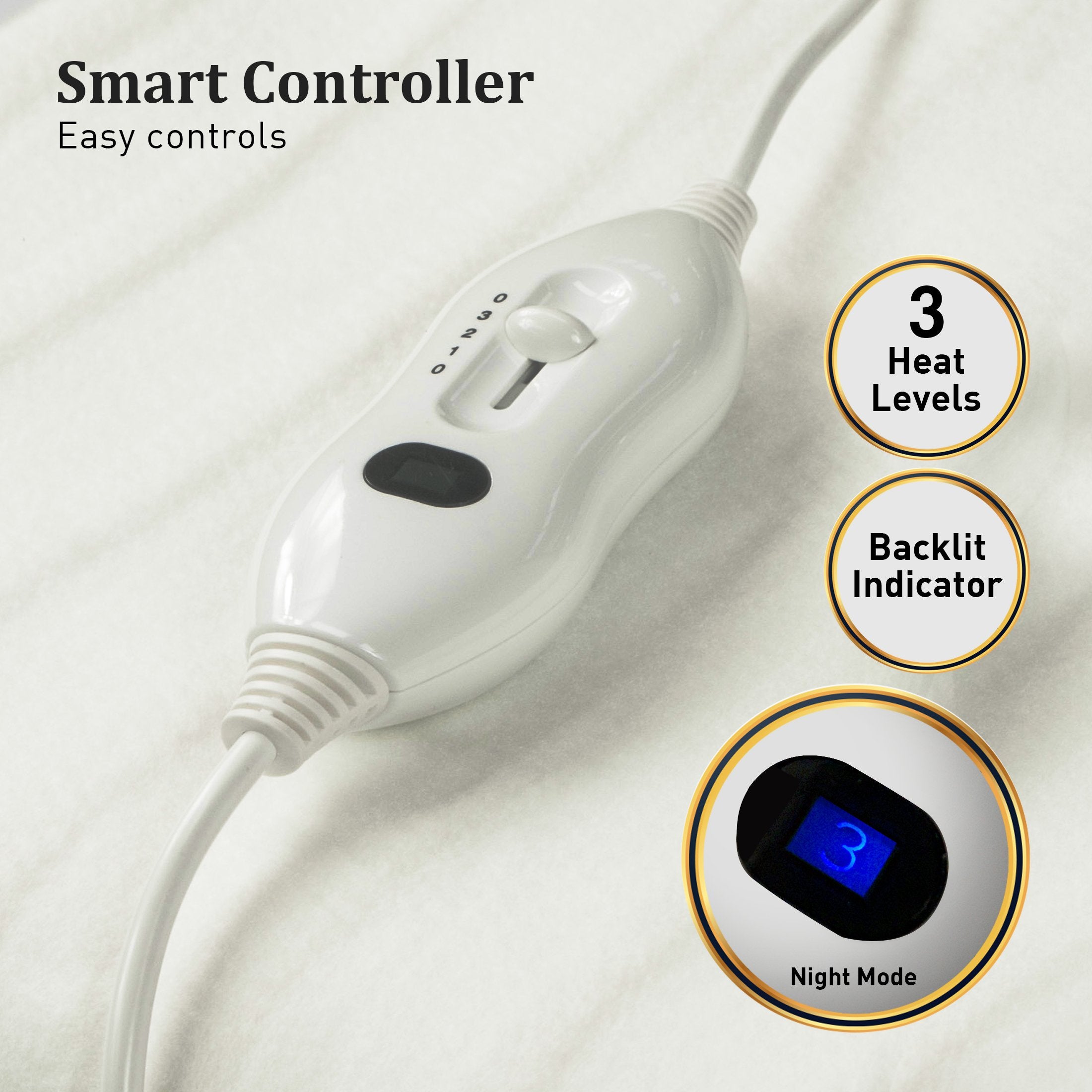 Laura Hill Heated Electric Blanket Double Size Fitted Polyester Underlay Winter Throw - White-Electric Throw Blanket-PEROZ Accessories