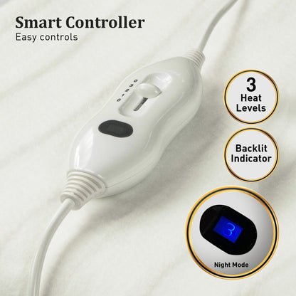 Laura Hill Heated Electric Blanket Double Size Fitted Polyester Underlay Winter Throw - White-Electric Throw Blanket-PEROZ Accessories