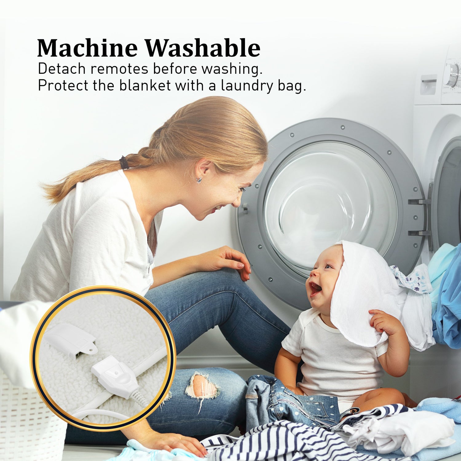 Laura Hill Heated Electric Blanket Double Size Fitted Polyester Underlay Winter Throw - White-Electric Throw Blanket-PEROZ Accessories