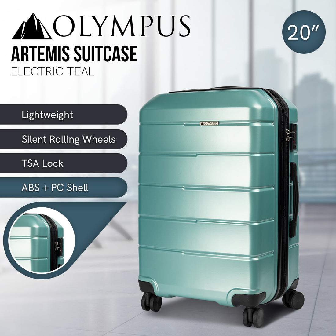 Olympus Artemis 20 in Hard Shell ABS+PC - Electric Teal-Home &amp; Garden-PEROZ Accessories
