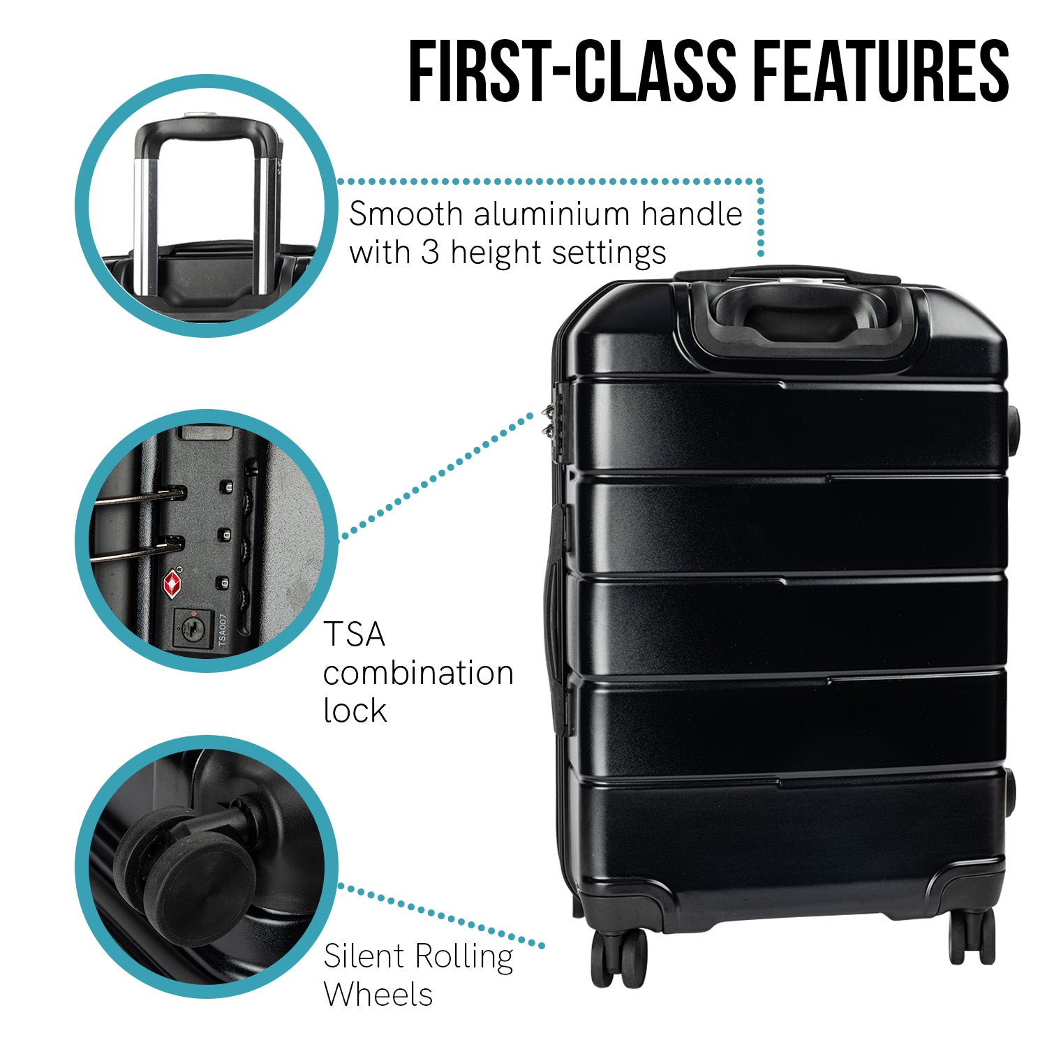 Olympus Artemis 24in Hard Shell Suitcase ABS+PC Jet Black-Home &amp; Garden-PEROZ Accessories