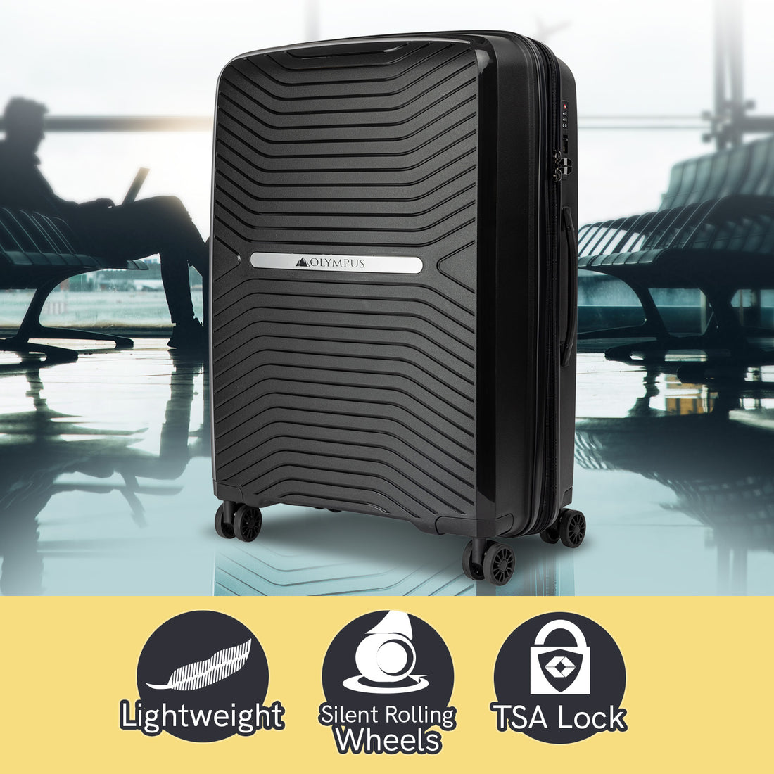 Olympus Astra 20in Hard Shell Suitcase - Obsidian Black-Home & Garden-PEROZ Accessories