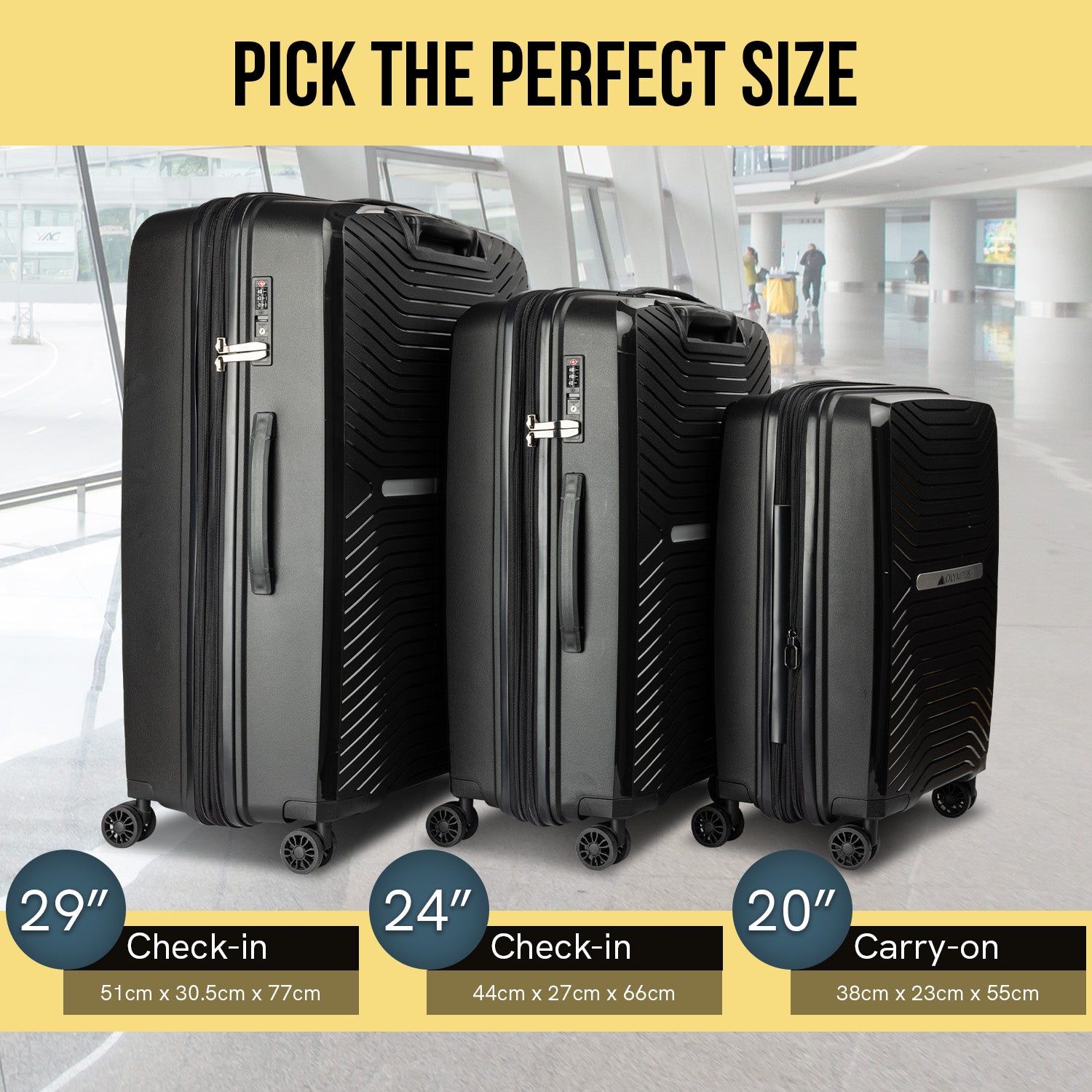 Olympus Astra 20in Hard Shell Suitcase - Obsidian Black-Home &amp; Garden-PEROZ Accessories