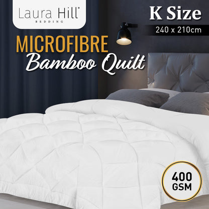 Laura Hill 400GSM Microfibre Bamboo Quilt Comforter Doona - King-Home &amp; Garden &gt; Bedding-PEROZ Accessories