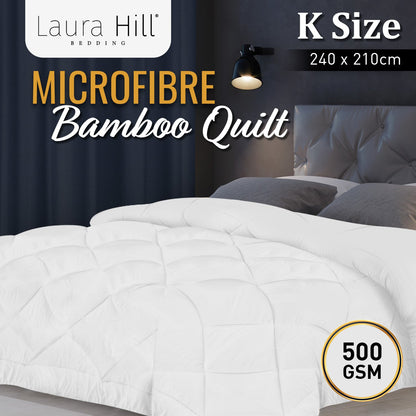 Laura Hill 500GSM Microfibre Bamboo Quilt Comforter Doona - King-Home &amp; Garden &gt; Bedding-PEROZ Accessories