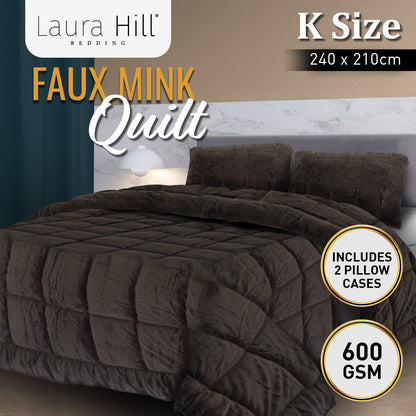 Laura Hill 600GSM Faux Mink Quilt Comforter Doona - King-Home &amp; Garden &gt; Bedding-PEROZ Accessories