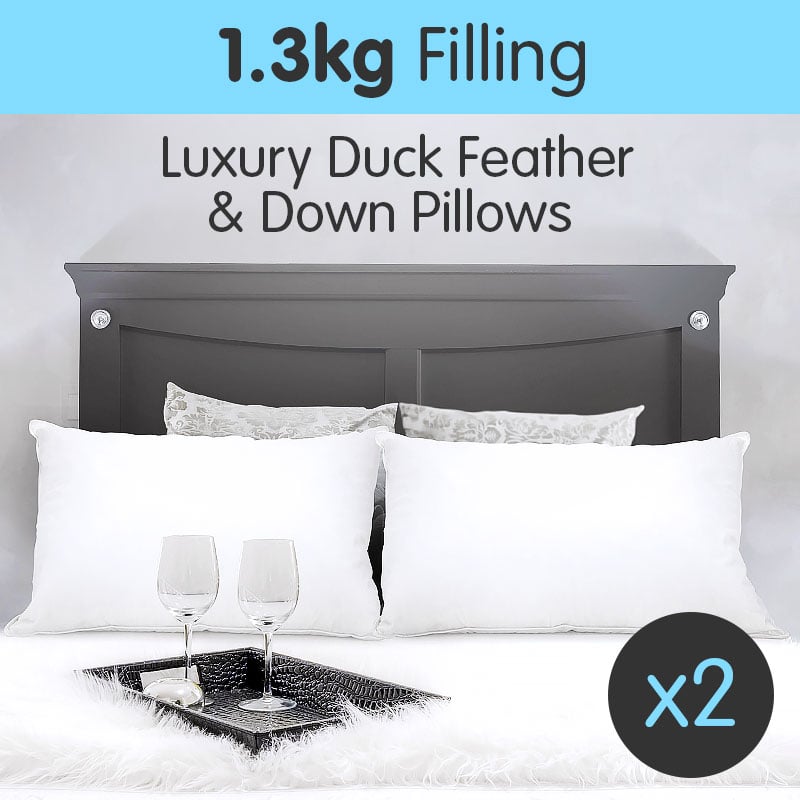 Laura Hill Duck Down Feather Pillow Twin Set - 1.3kg-Home &amp; Garden &gt; Bedding-PEROZ Accessories