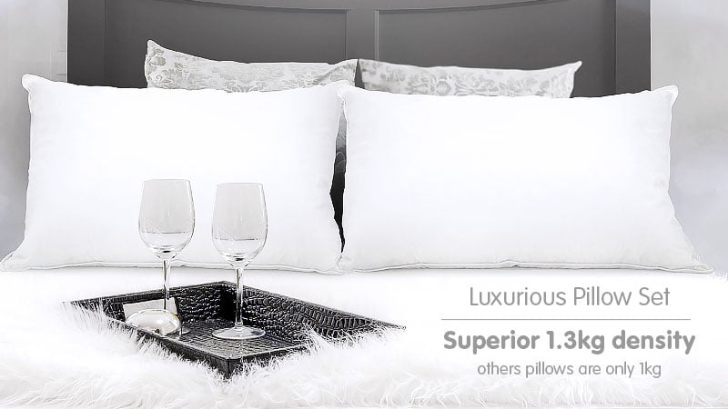 Laura Hill Duck Down Feather Pillow Twin Set - 1.3kg-Home &amp; Garden &gt; Bedding-PEROZ Accessories