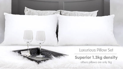 Laura Hill Duck Down Feather Pillow Twin Set - 1.3kg-Home &amp; Garden &gt; Bedding-PEROZ Accessories