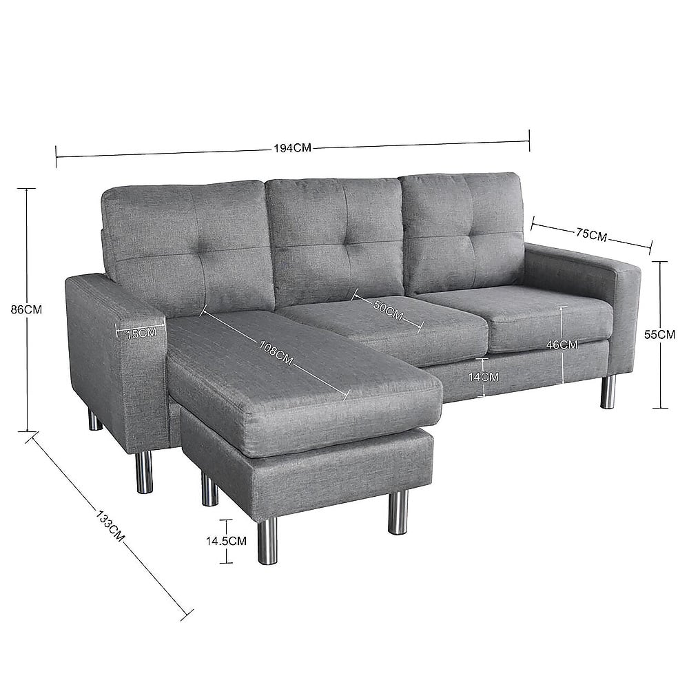 Sarantino Linen Corner Sofa Lounge Couch Modular Furniture L Chair Home Chaise Grey-Furniture &gt; Sofas-PEROZ Accessories