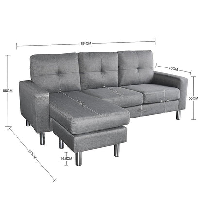 Sarantino Linen Corner Sofa Lounge Couch Modular Furniture L Chair Home Chaise Grey-Furniture &gt; Sofas-PEROZ Accessories