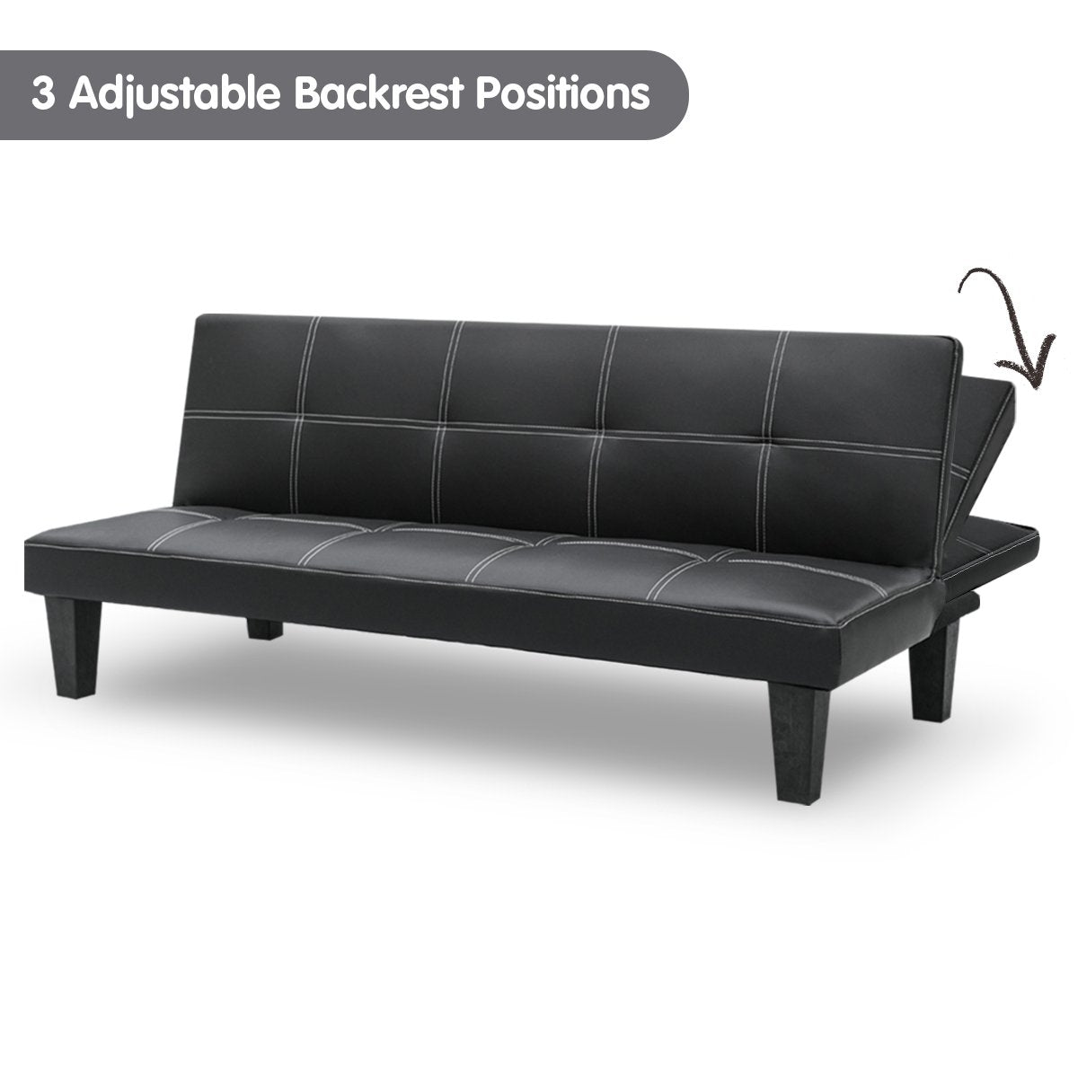 Sarantino 2 Seater Modular Faux Leather Fabric Sofa Bed Couch - Black-Furniture &gt; Sofas-PEROZ Accessories