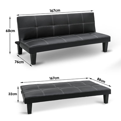 Sarantino 2 Seater Modular Faux Leather Fabric Sofa Bed Couch - Black-Furniture &gt; Sofas-PEROZ Accessories