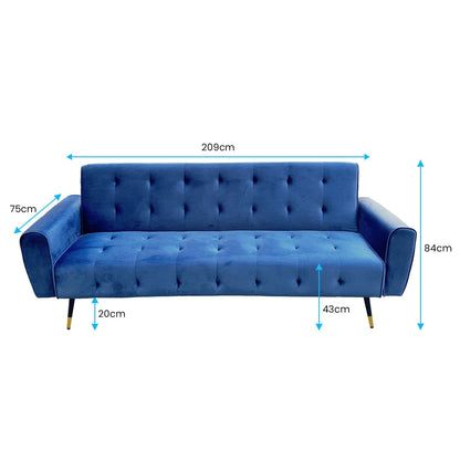 Sarantino Ava 3-seater Tufted Velvet Sofa Bed By Sarantino - Blue-Furniture &gt; Sofas-PEROZ Accessories