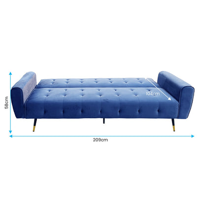 Sarantino Ava 3-seater Tufted Velvet Sofa Bed By Sarantino - Blue-Furniture &gt; Sofas-PEROZ Accessories
