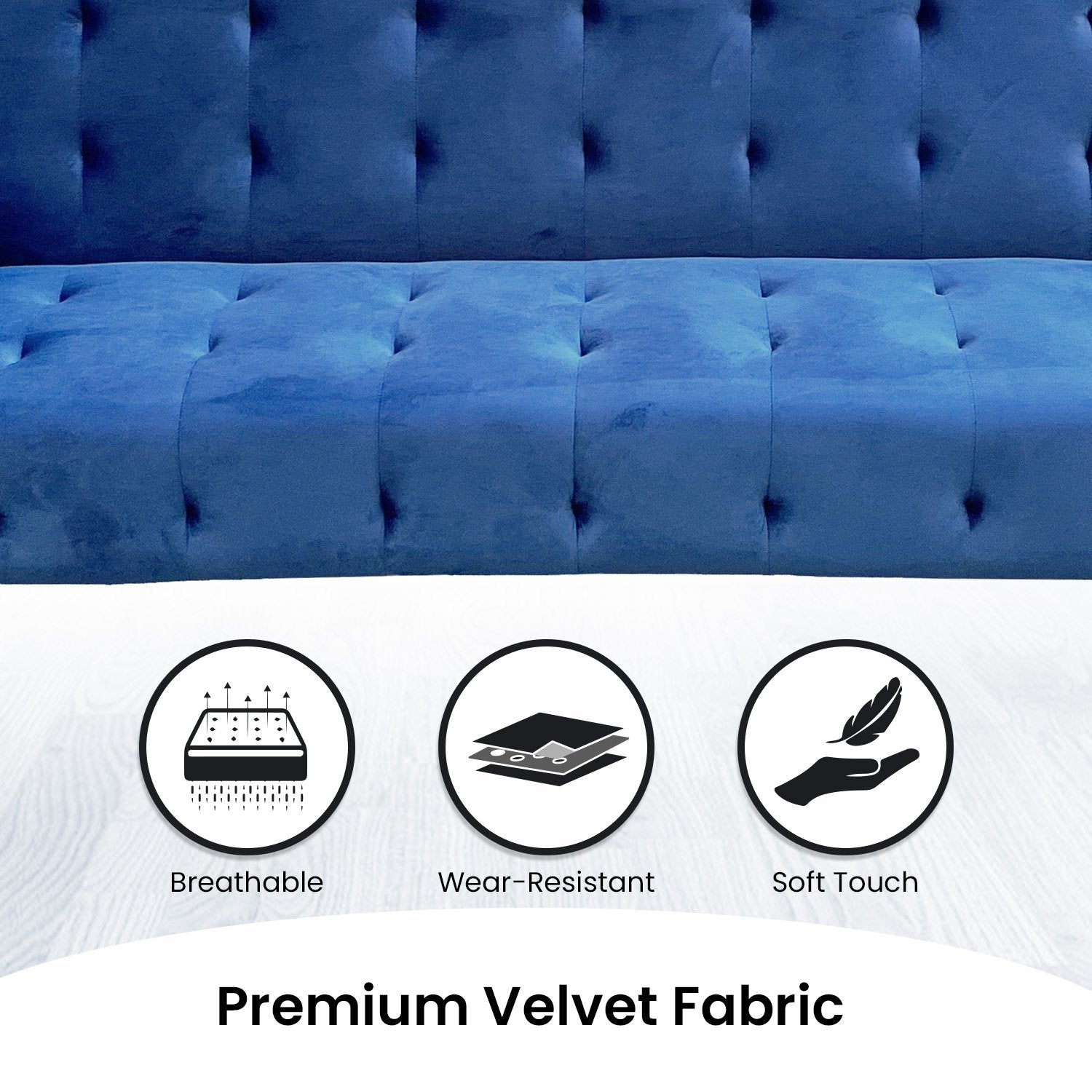 Sarantino Ava 3-seater Tufted Velvet Sofa Bed By Sarantino - Blue-Furniture &gt; Sofas-PEROZ Accessories