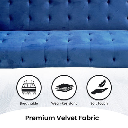 Sarantino Ava 3-seater Tufted Velvet Sofa Bed By Sarantino - Blue-Furniture &gt; Sofas-PEROZ Accessories