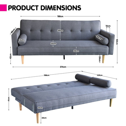 Sarantino Madison Sofa Bed Lounge Couch Futon Furniture Home Dark Grey Linen Suite-Furniture &gt; Sofas-PEROZ Accessories