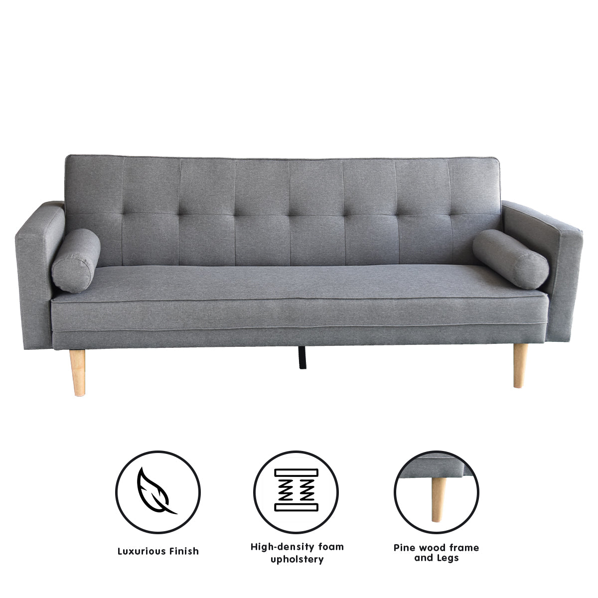 Sarantino Madison Sofa Bed Lounge Couch Futon Furniture Home Light Grey Linen Suite-Furniture &gt; Sofas-PEROZ Accessories