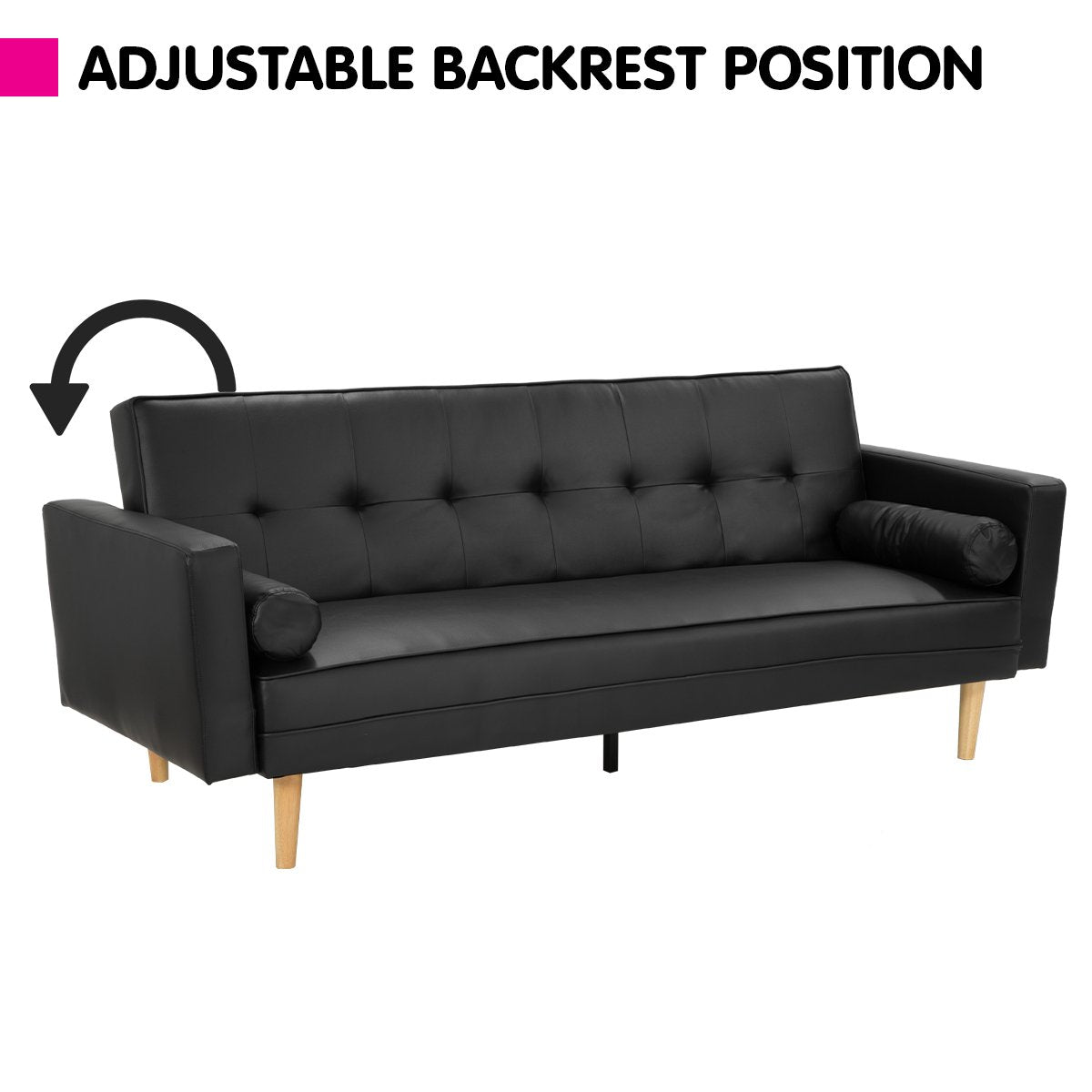 Sarantino Madison Faux Leather Sofa Bed Lounge Couch Futon Furniture Home Suite - Black-Furniture &gt; Sofas-PEROZ Accessories