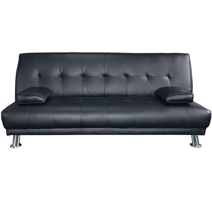 Sarantino Manhattan Sofa Bed Faux Leather Lounge Couch Futon Furniture Suite - Black-Furniture &gt; Sofas-PEROZ Accessories